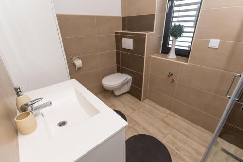 a bathroom with a sink and a toilet at Apartments Sunrise Banovci in Banovci