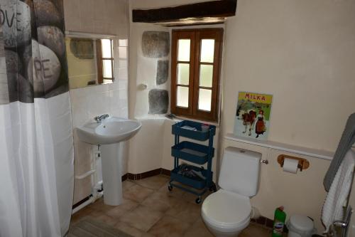 un baño con inodoro y lavabo en La Grange - Chez Gisi - für Naturliebhaber, Abenteurer und Geniesser, en Rocles