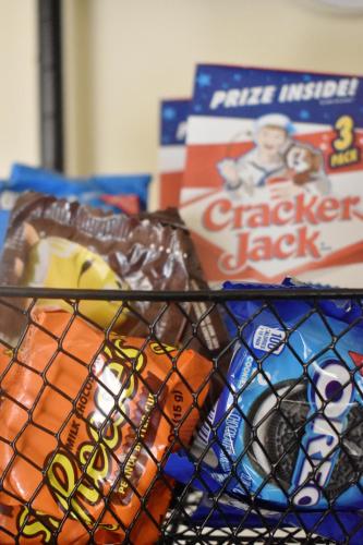 a wire basket filled with food and some snacks at Villa Luna in Gig Harbor