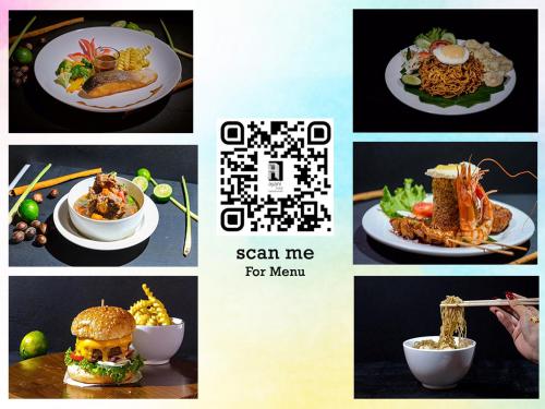 a collage of pictures of food and a plate of food at Ayani Hotel Banda Aceh in Banda Aceh