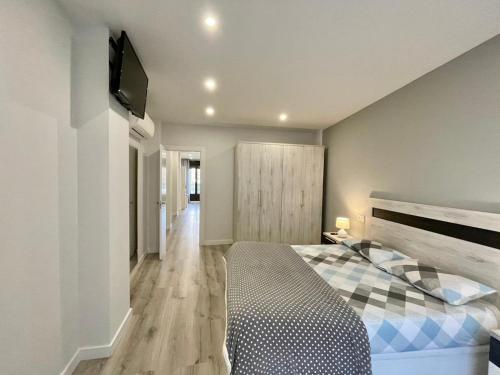 Schlafzimmer mit einem Bett und einem Flachbild-TV in der Unterkunft Apartamentos Aranda - La Villa in Aranda de Duero