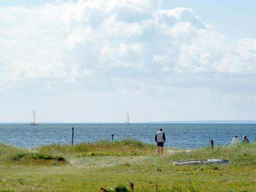 Årøsundにある6 person holiday home in Haderslevの海を見ながら浜辺に立つ人々