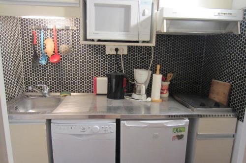 encimera de cocina con fregadero y lavavajillas en Appartement Pour 3 Personnes Sur Le Port -Residence Cap Sud en Capbreton