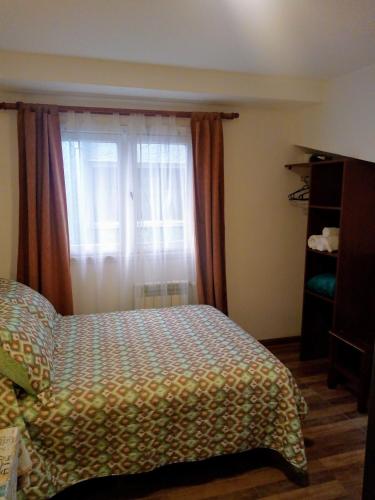 een slaapkamer met een bed en een raam bij Astoria Patagonia II habitaciones privadas in Bariloche