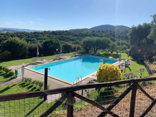 a swimming pool in a yard with a fence at La Cianella in Scarlino