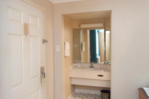 a bathroom with a sink and a mirror at America's Inn Houston in Houston