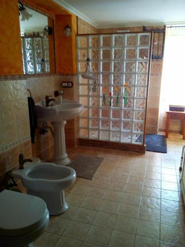 a bathroom with a toilet and a sink at Casa o Furco in Foz