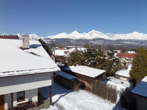a city with snow covered roofs and mountains in the background at Privat Jasmin in Mengusovce