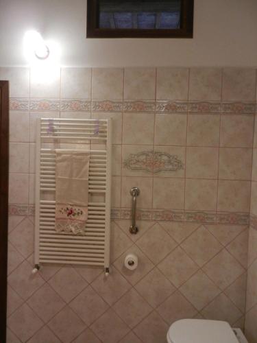 a bathroom with a towel rack and a toilet at PietraMilia in Terricciola