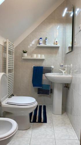 a bathroom with a toilet and a sink at Giravillage in Girabolhos