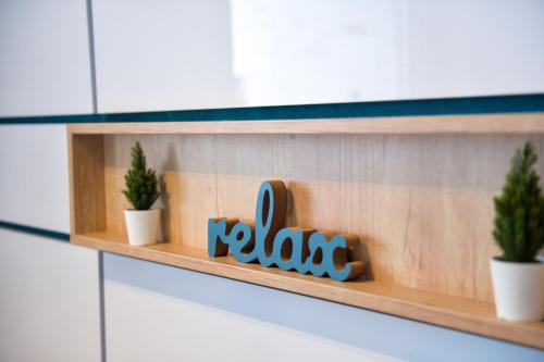 a shelf with potted plants and a radio on it at Garni hotel King in Kragujevac