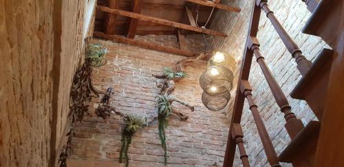 an overhead view of a brick wall with plants on it at Maison du Flâneur in Chioggia