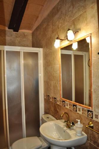 a bathroom with a shower and a sink and a toilet at Alojamientos Casa Ruiz in Archivel