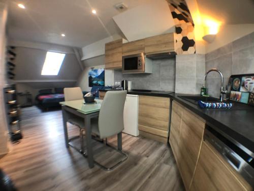 Dapur atau dapur kecil di Au bord du lac d’Annecy, logement type Loft, dans résidence avec plage et ponton privée