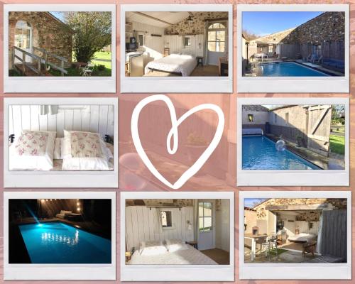 a collage of pictures of a house and a swimming pool at Gites De L'Etang Des Noues in Cholet