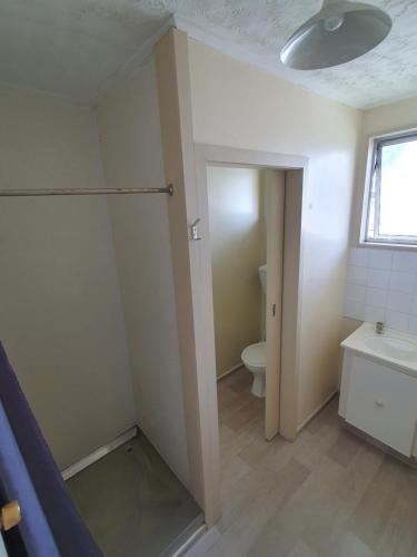 a bathroom with a toilet and a sink at Ascot Motor Lodge in Westport
