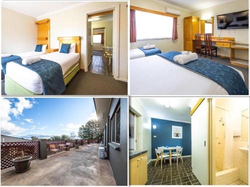 a collage of four pictures of a hotel room at Bathurst Gold Panner in Bathurst