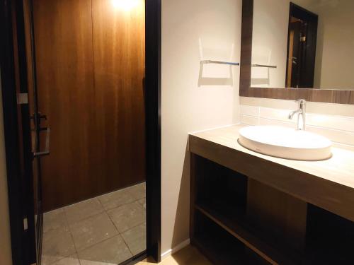 a bathroom with a sink and a mirror at Granbell hotel Tanuki, Sapporo in Sapporo