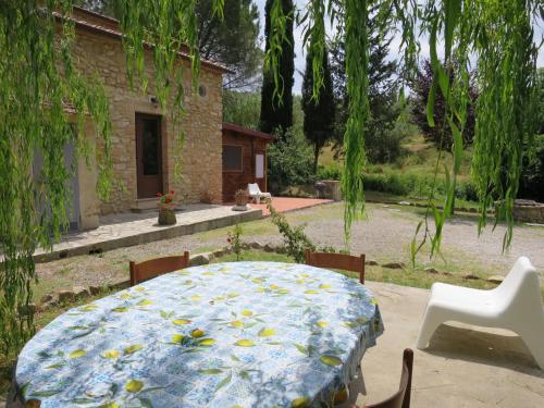 a patio with a table and chairs in a yard at Holiday Home Villa Sofia by Interhome in Volterra