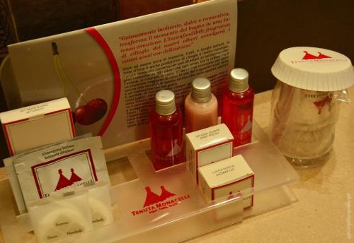 a box of cough syrup and other products on a counter at Tenuta Monacelle in Selva di Fasano