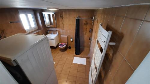 an overhead view of a bathroom with a shower at Appartement Le 18 in Ependes