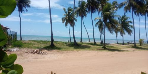 a beach with palm trees and the ocean at Pousada Beach Claudia in Maragogi