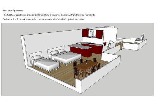 a diagram of a living room with furniture at Carlingford Marina Apartments in Carlingford