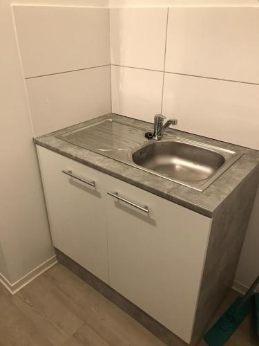 a kitchen with a sink and a counter at Roter Sandstein Zink in Mainz