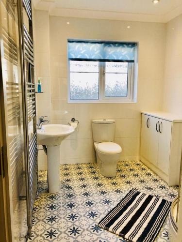 a bathroom with a toilet and a sink at Ruby Willow’s in Saundersfoot