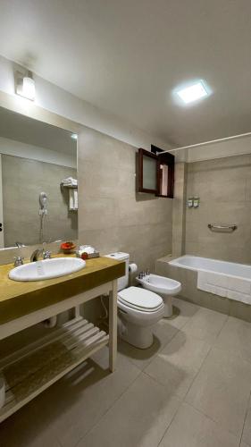 a bathroom with a sink and a toilet and a tub at Posada de los Poetas Hotel Boutique in San Lorenzo