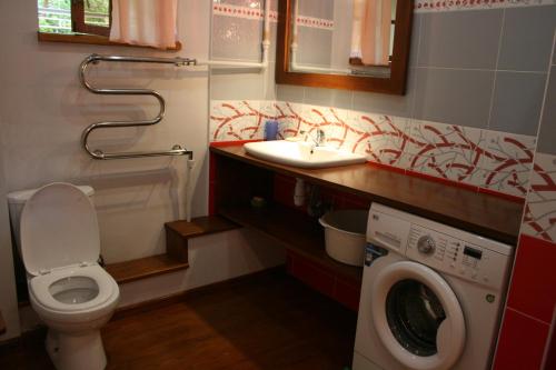 ラザレフスコエにあるHoliday Home Zolotoy Klyuchikのバスルーム(トイレ、洗面台、洗濯機付)