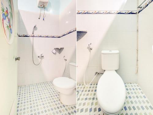 two pictures of a bathroom with a toilet at HP Residence Mitra RedDoorz near Alun Alun Kediri in Kediri