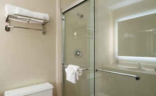 a bathroom with a shower and a toilet and a sink at Holiday Inn Nashville - Vanderbilt - Dwtn by IHG in Nashville