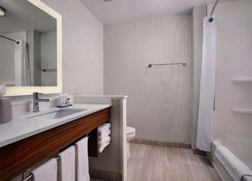 a bathroom with a sink and a toilet and a shower at Holiday Inn Express & Suites - Lockport by IHG in Lockport