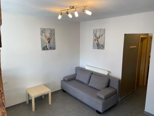 un soggiorno con divano e tavolo di Appartement au Centre de Stavelot a Stavelot