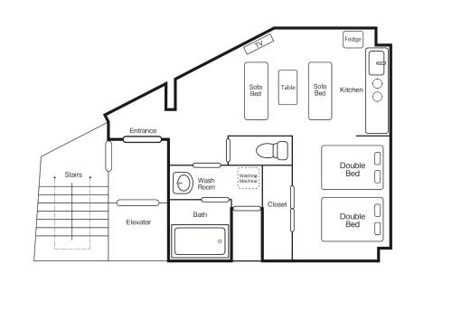 a black and white floor plan of a house at Liz3 Guest House Liz Nakazakicho in Osaka
