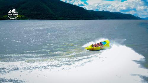 a group of people on a boat in the water at Pensiunea Ecaterina in Berzasca