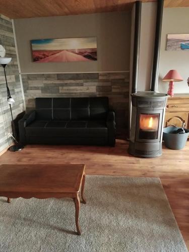 a living room with a couch and a fireplace at Le Relais du Moulin in Gedinne