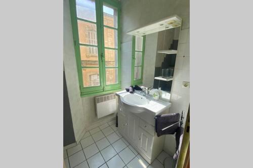 a bathroom with a sink and a mirror at Hyper centre et proche cité médiévale in Carcassonne