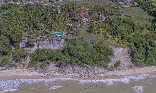 an aerial view of a beach with trees and rocks at HOTEL PRAIA DA PAIXÃO in Prado