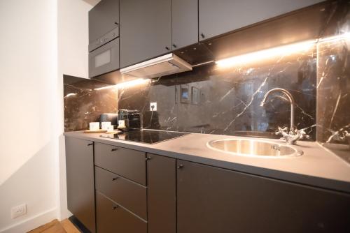 une cuisine avec un évier et un comptoir dans l'établissement Luxury flat Victor Hugo, à Paris