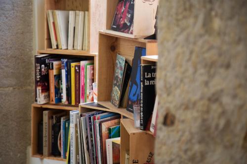 a book shelf filled with lots of books at Hotelo Lyon Charité in Lyon