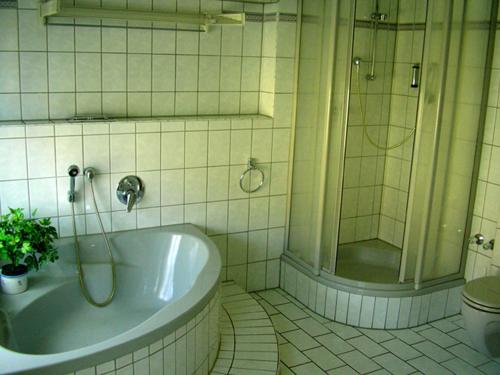 a bathroom with a tub and a shower and a toilet at Ferienwohnung Alte Stadtmauer in Bamberg