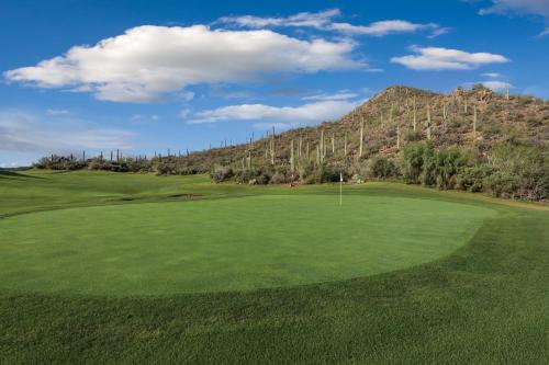 an overhead view of a golf green with a mountain at Starr Pass Golf Suites in Tucson