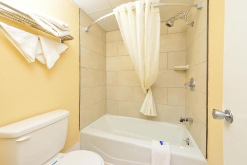 a bathroom with a white toilet and a shower at Baymont by Wyndham Sevierville Pigeon Forge in Sevierville