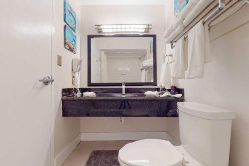 a bathroom with a toilet and a sink with a mirror at Little Harbor Resort #510 Tampa Bay FL Beach, Hot Tub, Pools in Ruskin
