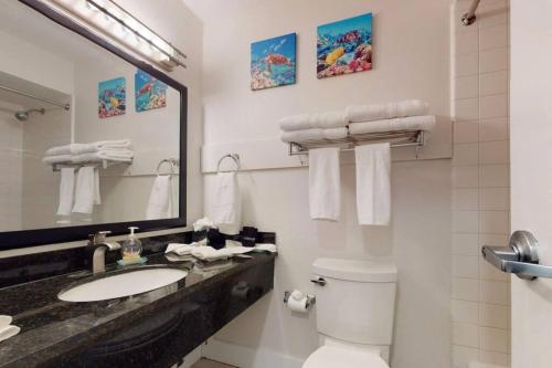 a bathroom with a sink and a toilet and a mirror at Little Harbor Resort #510 Tampa Bay FL Beach, Hot Tub, Pools in Ruskin