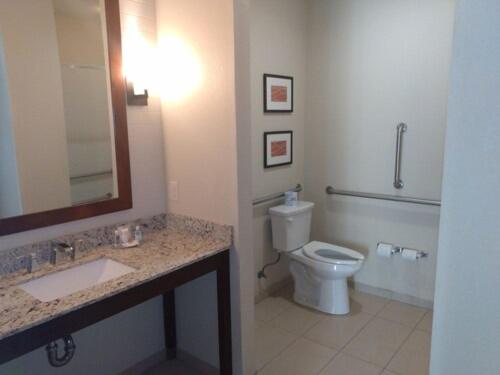uma casa de banho com um WC, um lavatório e um espelho. em Comfort Inn Midland South I-20 em Midland