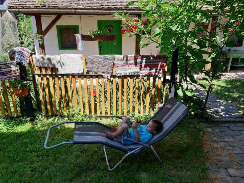 a child laying on a hammock in the grass at Ribarska kuća - Ilok ,tradicijska kuća-sobe in Ilok