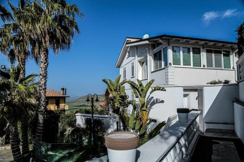 a white house with a palm tree in front of it at Leon D'Oro in Corleone